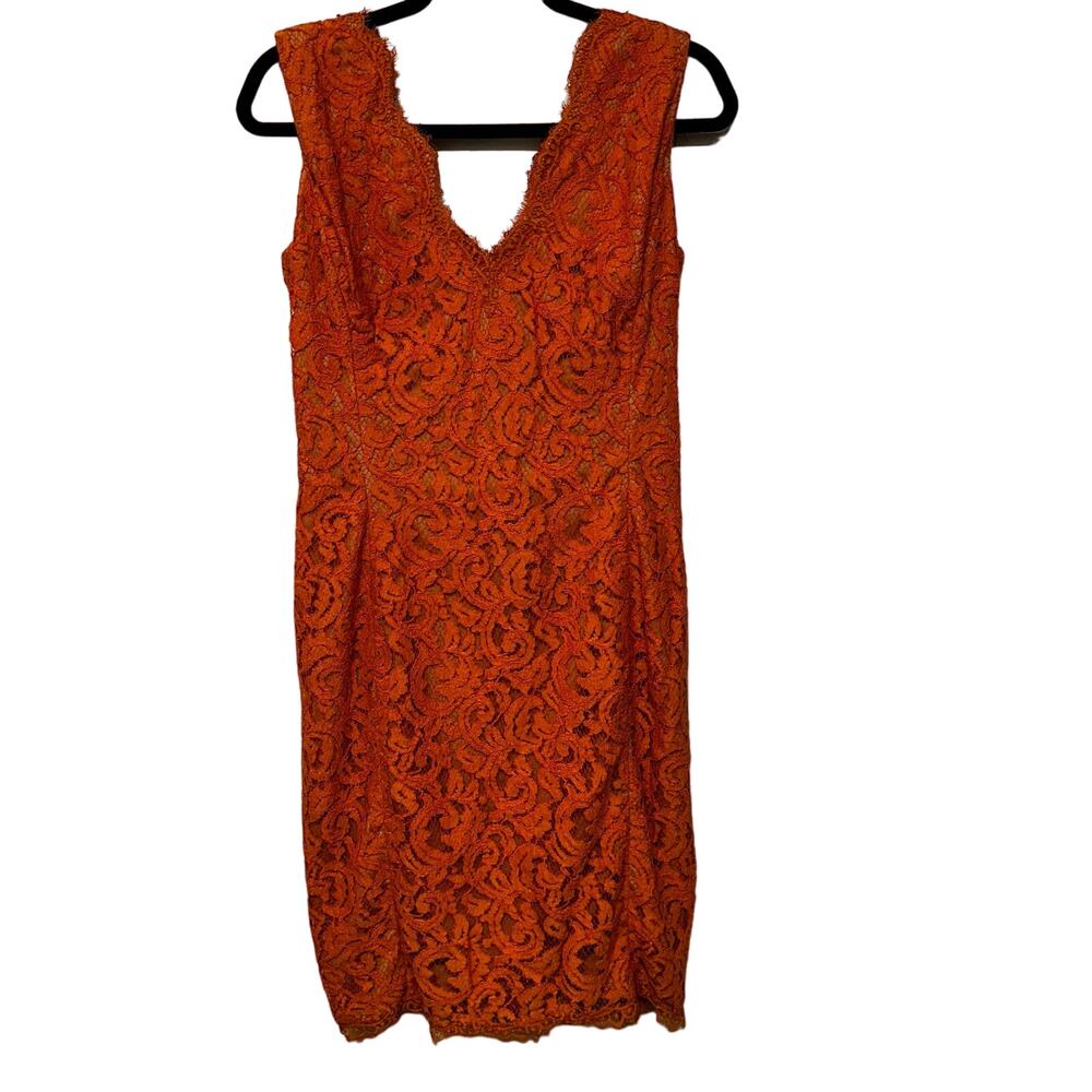 Tadashi Shoji Orange Lace Mini Dress Size 4 Formal Evening Cocktail